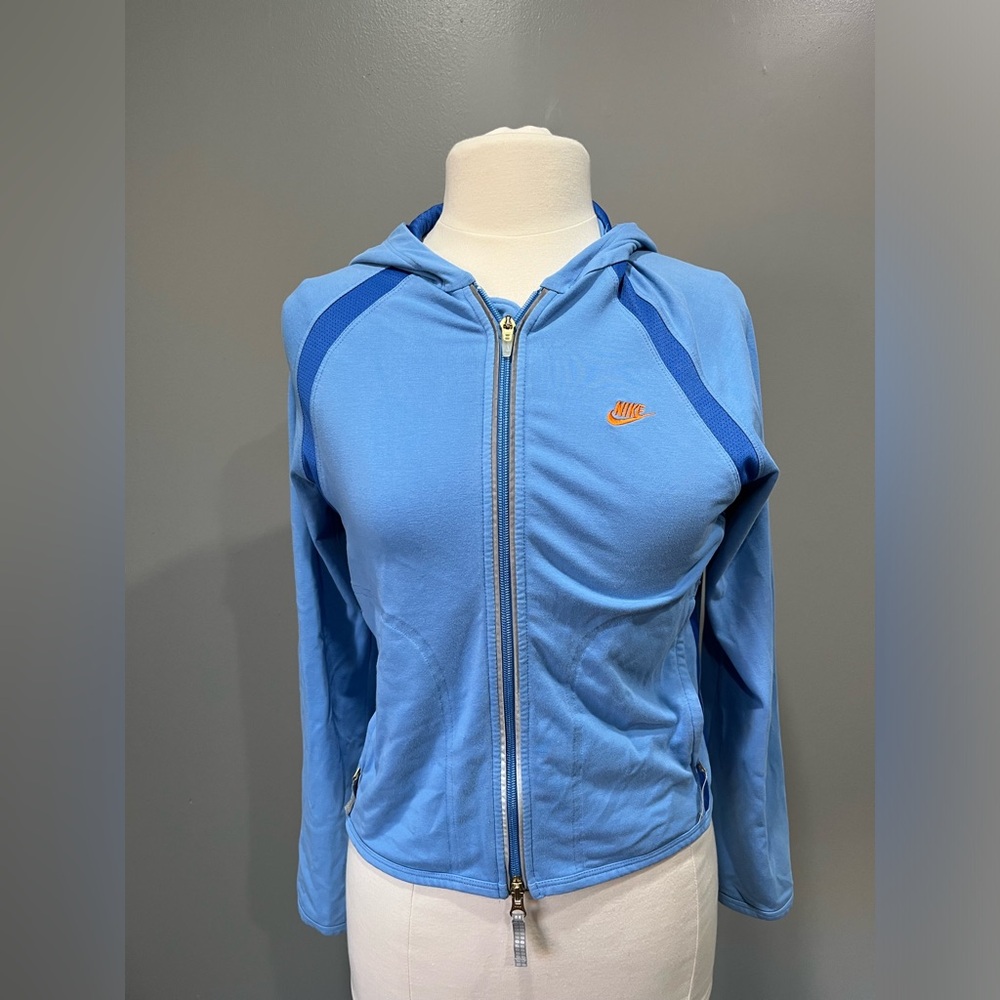 Nike Track Jacket Womens‎ Blue Hooded Zipper Pockets Full Zip
